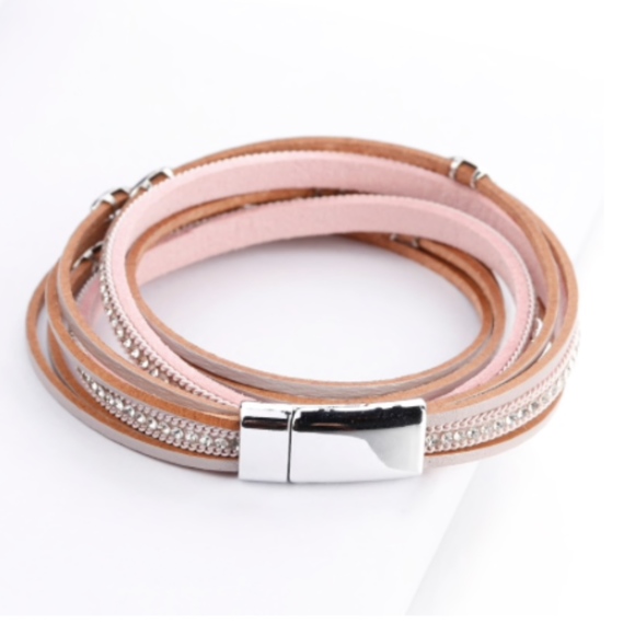 Pink Leather Wrap Bangle Magnet Bracelet - Picture 4 of 7